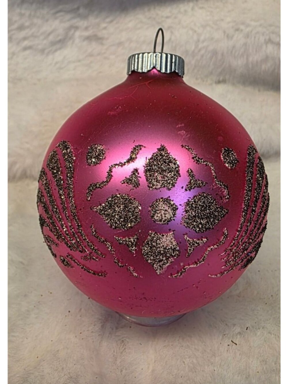 Vintage 3" Pink Mica Stenciled Shiny Brite Mercury Glass Christmas Ornament USA